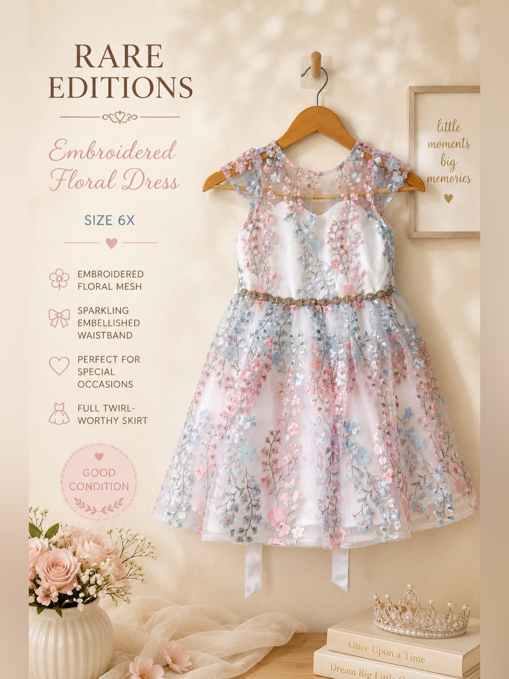 Rare Editions Embroidered Floral Party Dress Size 6X